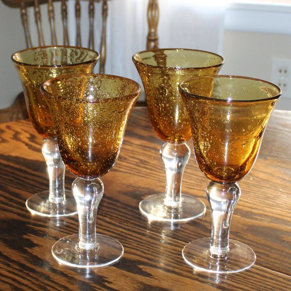 Artland Dining Lot Of 4 Artland Iris Amber Hand Blown Bubble Glass